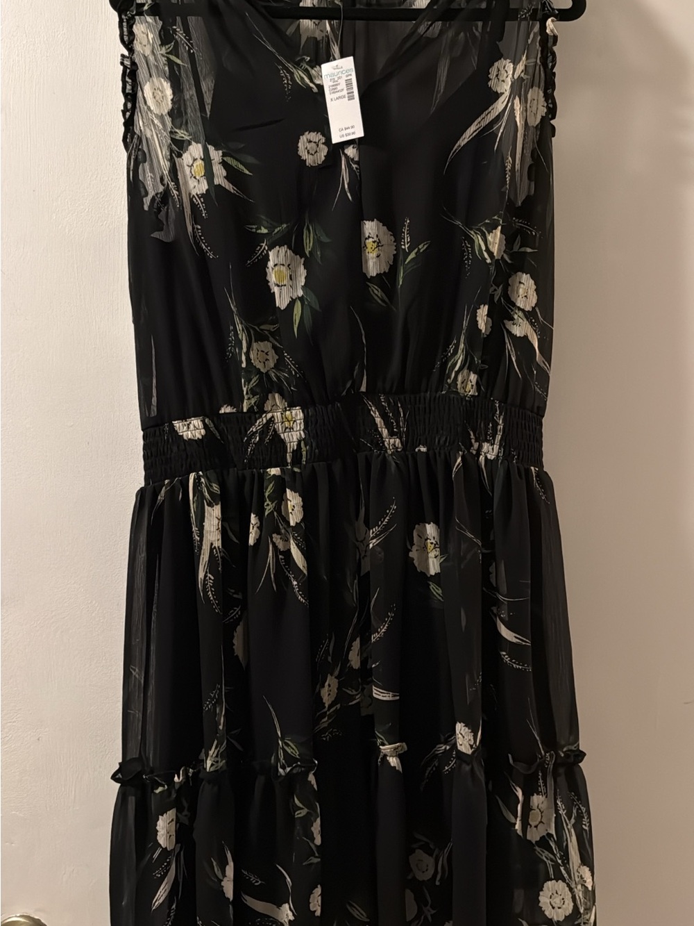 Black Floral Tiered Maxi Dress - Unbranded